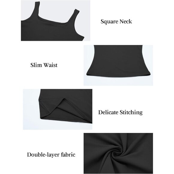Alljoin Women Black Double Lined Square Neck Sleeveless Tank Top For Workout Gym - Picture 5 of 7